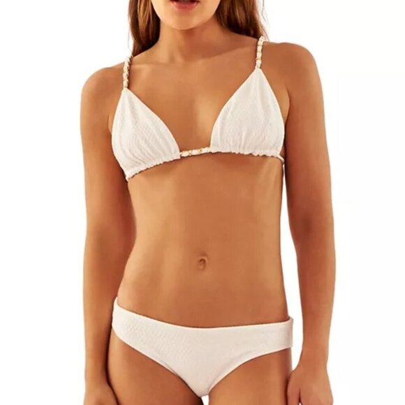 AQUAMANILE Heather Chain Trim Triangle Swim Bikini Top Size S White - Picture 3 of 3